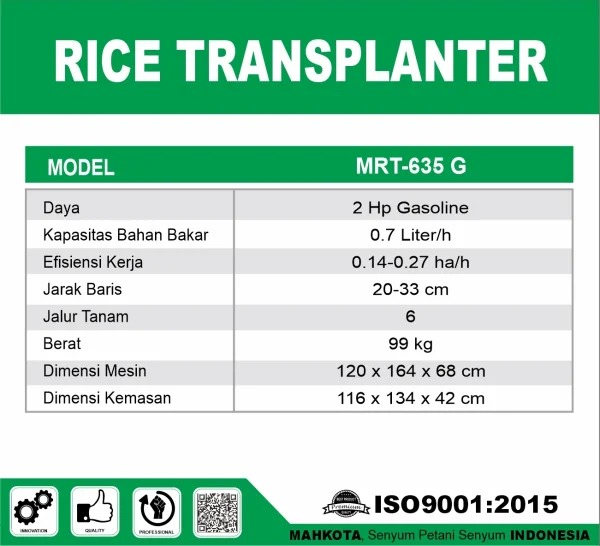 MRT-635 G | RICE TRANSPLANTER | MESIN TANAM PADI | MAHKOTA